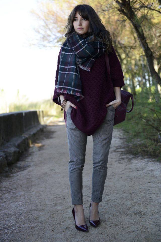 burgundy-sweater-and-tartan-scarf via