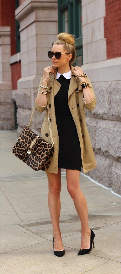 khaki-blazer-black-dress-and-leopard-handbag via