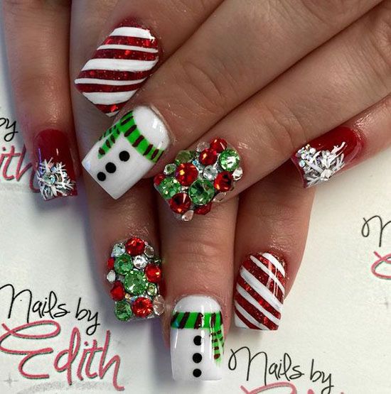 christmas-nails-with-gems via