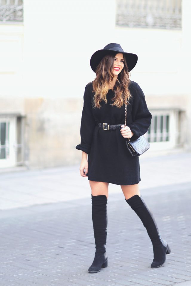 all-black-knit-dress via