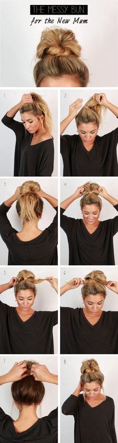 messy-top-bun-for-long-hair via