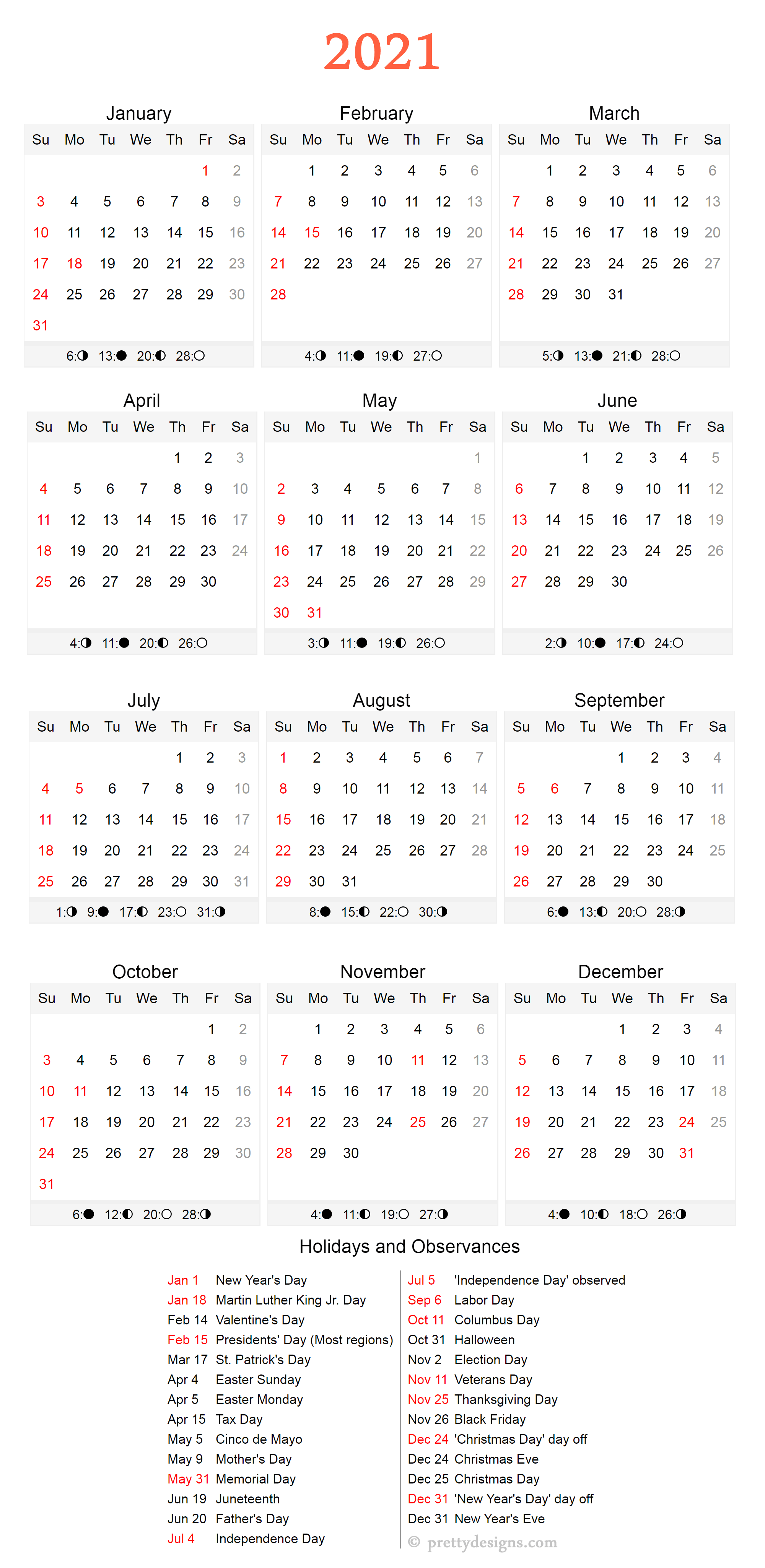 2021 Calendar with Holidays (Printable and Free Download ...