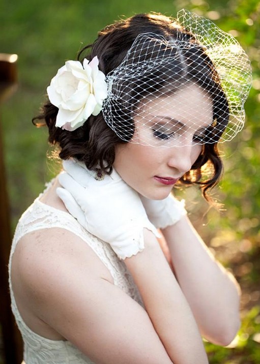 Curly Wedding Hairstyle for Short Hair with Flower