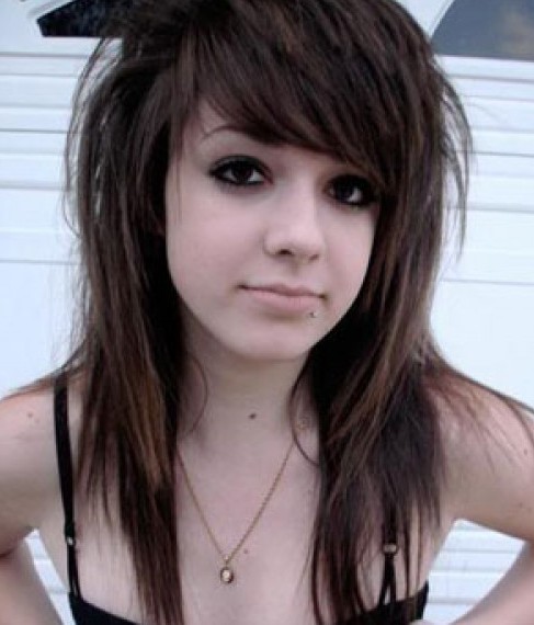Cute Emo Girls Long Brown Hairstyle with Bangs