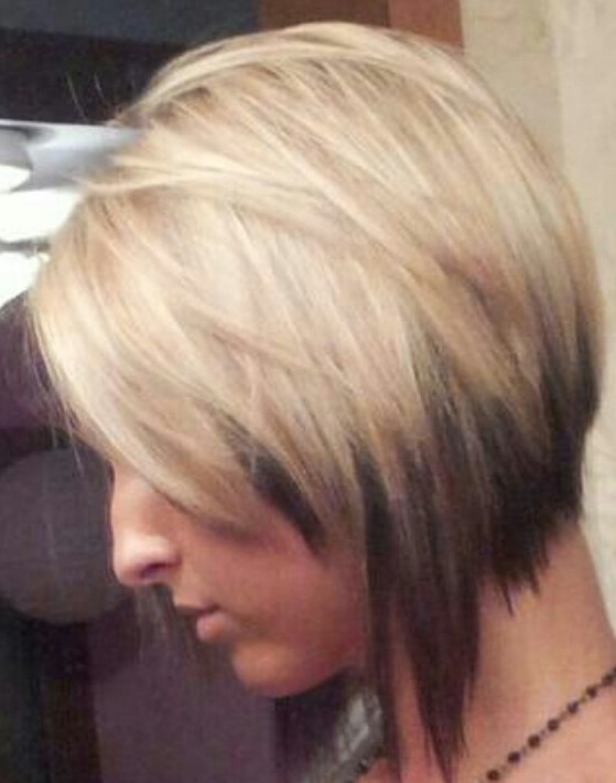 Creative graduated bob hair cut and partial highlight