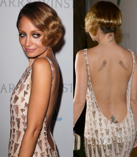 Nicole Richie' Tattoos - Upper Back Wings Tattoo