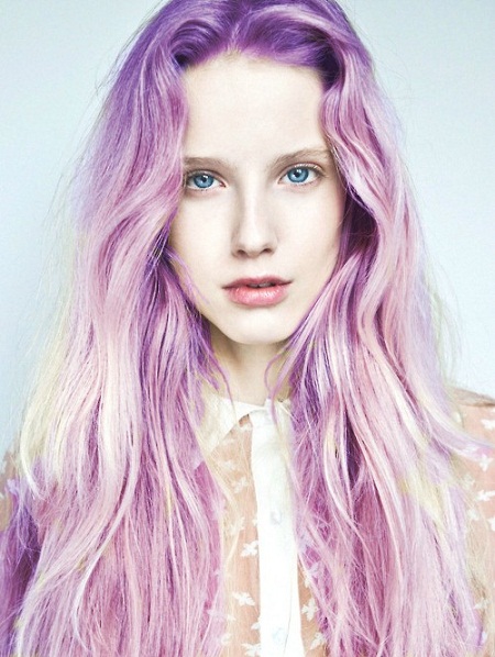 Long Wavy Light Purple Ombre Colored Hair