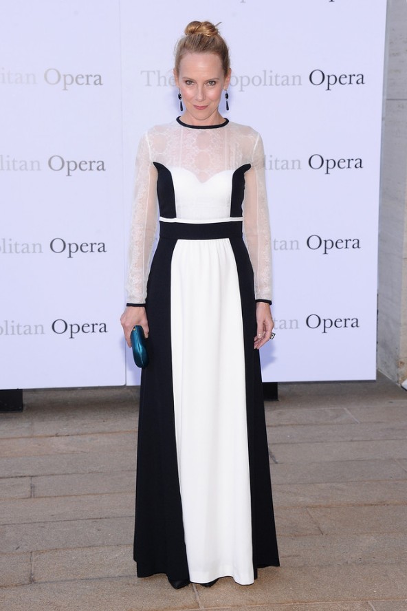 Amy Ryan: Long-sleeve Black-and-white Alberta Ferretti Evening Dress by