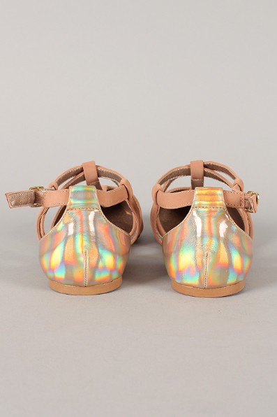 Back View of the Qupid Pointer-20 Hologram Strappy Pointy Toe Flat
