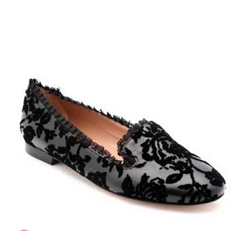 Black Leather & Cut Velvet Flat