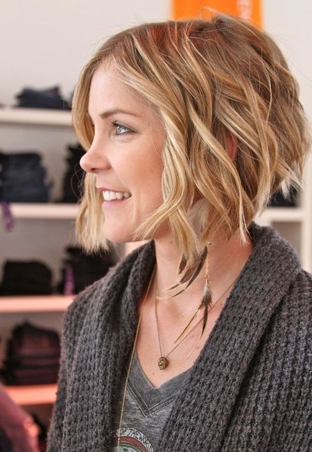 Blond Short Wavy Inverted Bob Hairstyle