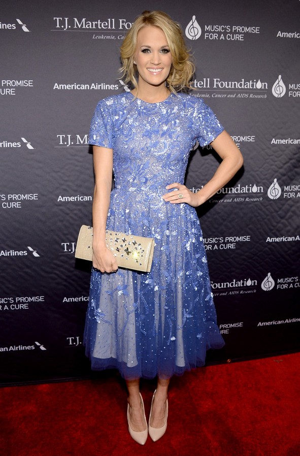 Carrie Underwood: Sequined Blue Fit-and-flare Beaded Dress by Randi Rahm