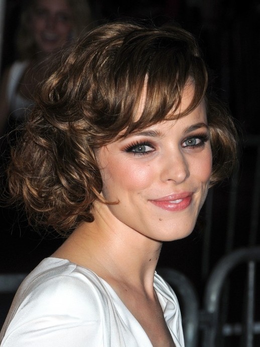 Celebrity Short Wavy Curly Hairstyle with Side Swept Bangs