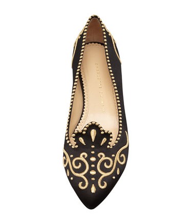 Charlotte Olympia Countessa Crown Embroidered Satin Flat
