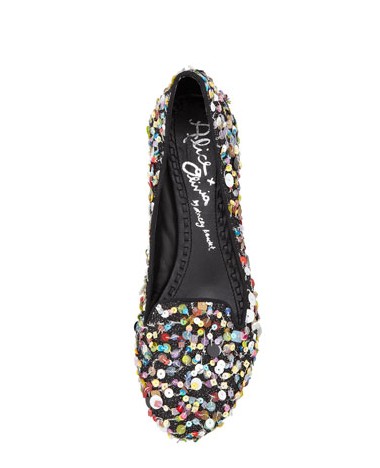 Front View of Alice + Olivia Drake Sequined Contetti Smoking Slipper