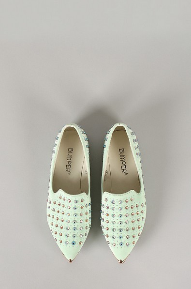 Front View of the Bumper Sylvia-01 Jeweled Embellished Pointy Toe Loafer Flat