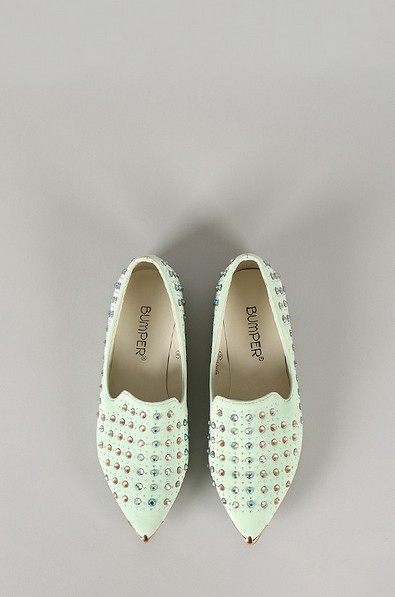 Front View of the Bumper Sylvia-01 Jeweled Embellished Pointy Toe Loafer Flat