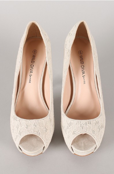 Front View of the Wile Diva Lounge Sonny-113 Lace Peep Toe Platform Pump
