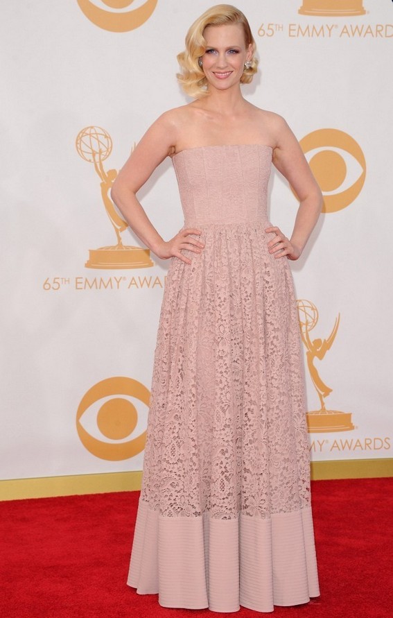 January Jones: Pale Pink Givenchy Strapless Dress