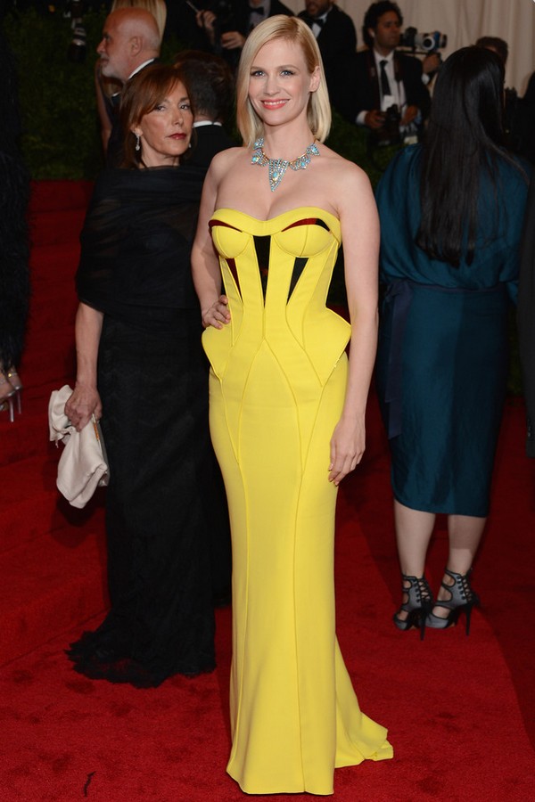 January Jones: Yellow Corset Dress by Atelier Versace
