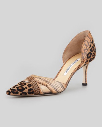 Manolo Blahnik Crux Gala Leopard-Print & Snakeskin d'Orsay Pump