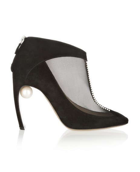 Nicholas Kirkwood Embellished Suede and Mesh Ankle Boots