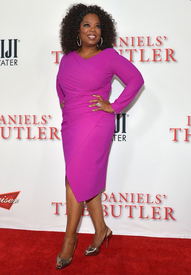 Oprah Winfrey: Bright Grape Long-sleeve Cocktail Dress