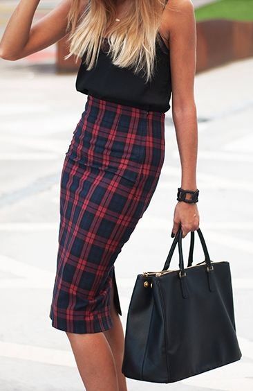 Plaid Pencil Skirt