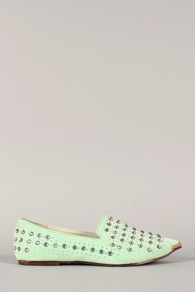 Side View of the Bumper Sylvia-01 Jeweled Embellished Pointy Toe Loafer Flat