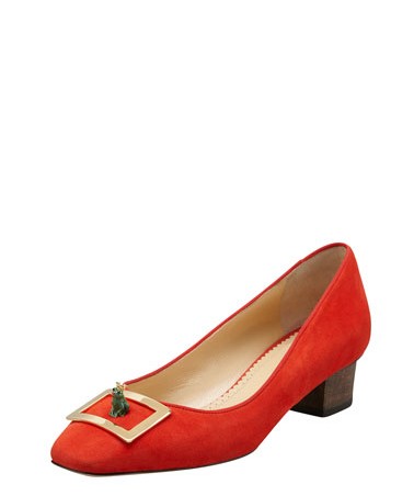 Side View of the Charlotte Olympia Kiss Me Quick Frog Prince Low-Heel Pump