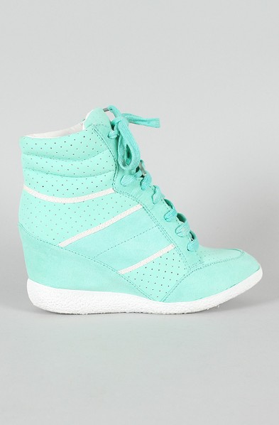 Side View of the Stripe Lace Up Wedge Sneaker