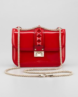 Valentino Punk Lock Mini Patent Stud Crossbody Bag, Red