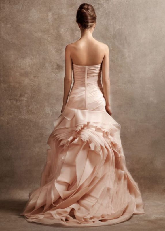 Pink Red Wedding Dress with Flowery Ruffles - Vera Wang