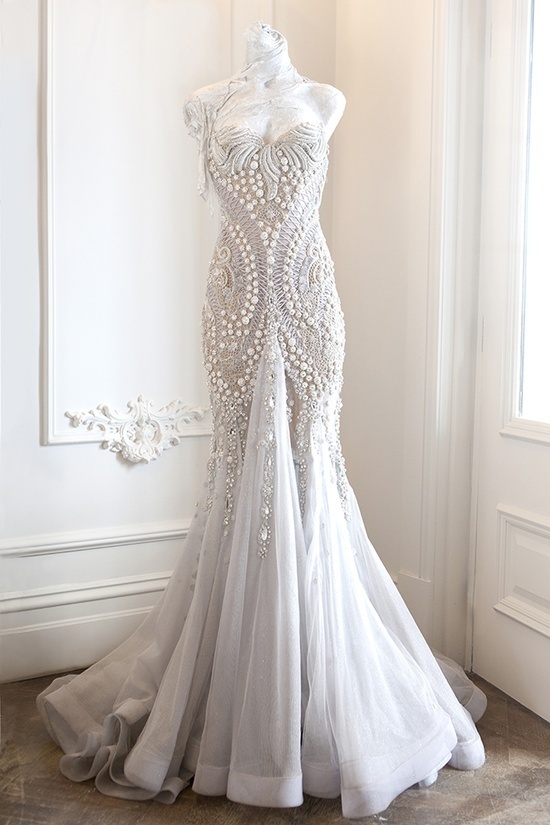 Wedding Dress with Diamond Studs