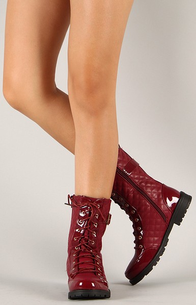 Bumper Finny-06A Quilted Lace Up Mid Calf Boot