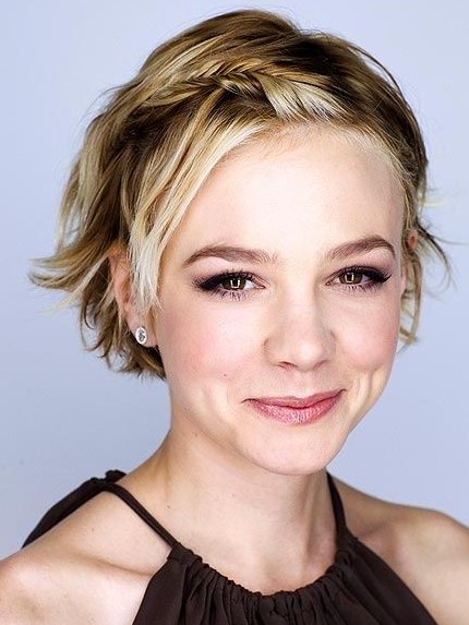 Carey Mulligan's Short Hairstyles: Braided Bangs