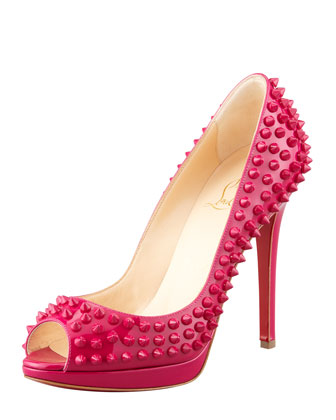 Christian Louboutin Yolanda Spikes Peep-Toe Platform Red Sole Pump, Grenadine
