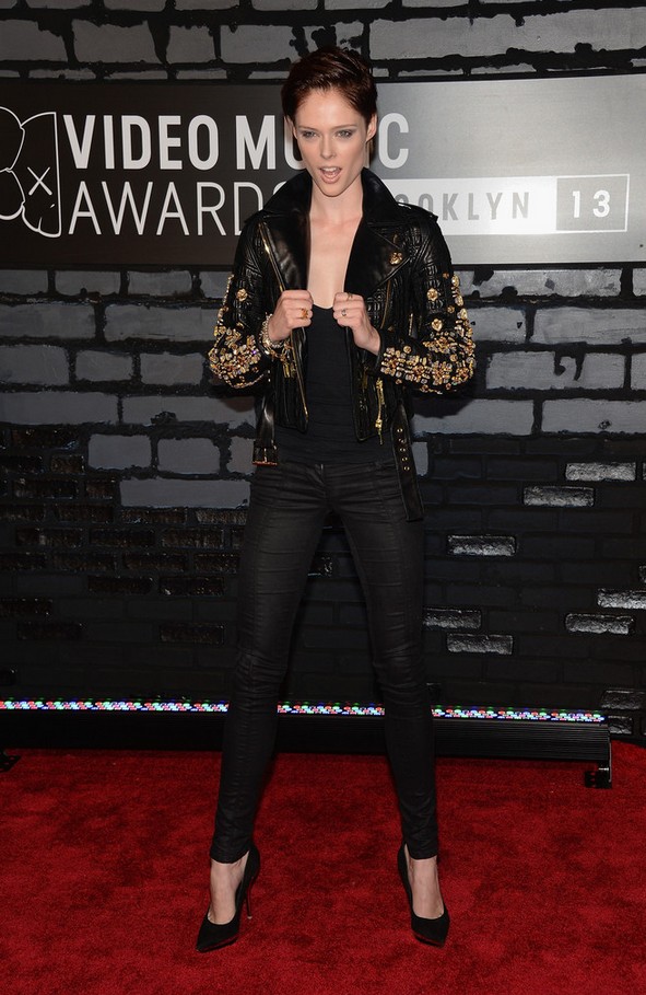 Coco Rocha Stud Black Leather Jacket by Fausto Puglisi