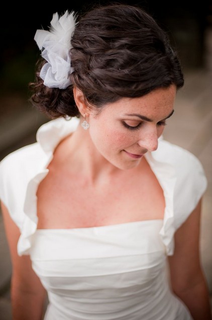 Elegant Wedding Updo Hairstyle with Decorative White Net