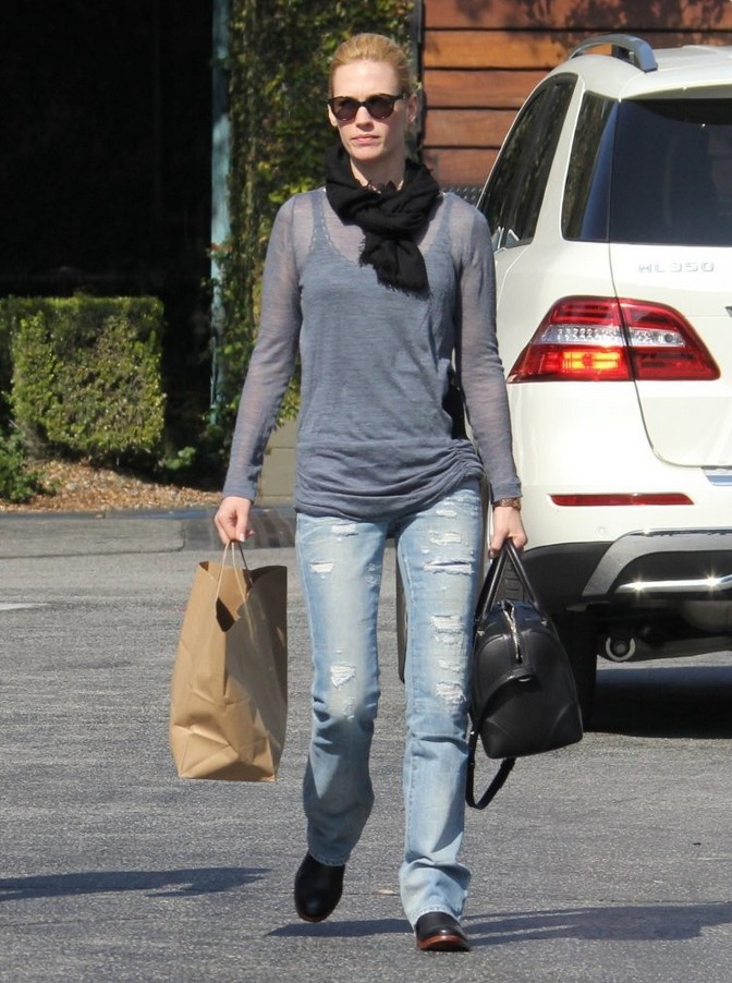 January Jones Gray Crew Neck Knit Top