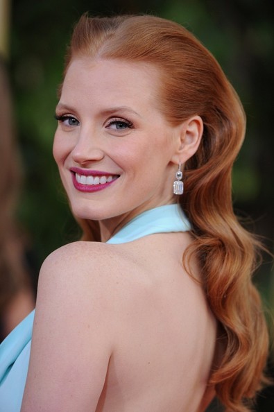 Jessica Chastain Long Hairstyles Long Center Part