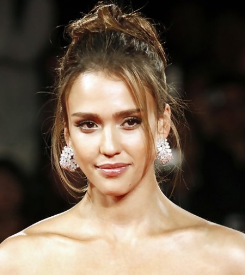 Jessica Alba Long Hairstyles: Glamorous Loose Bun