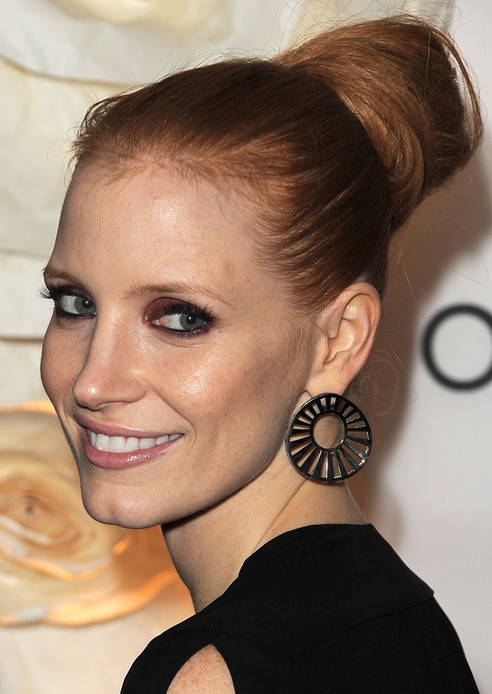 Jessica Chastain Long Hairstyle: Pretty Bun