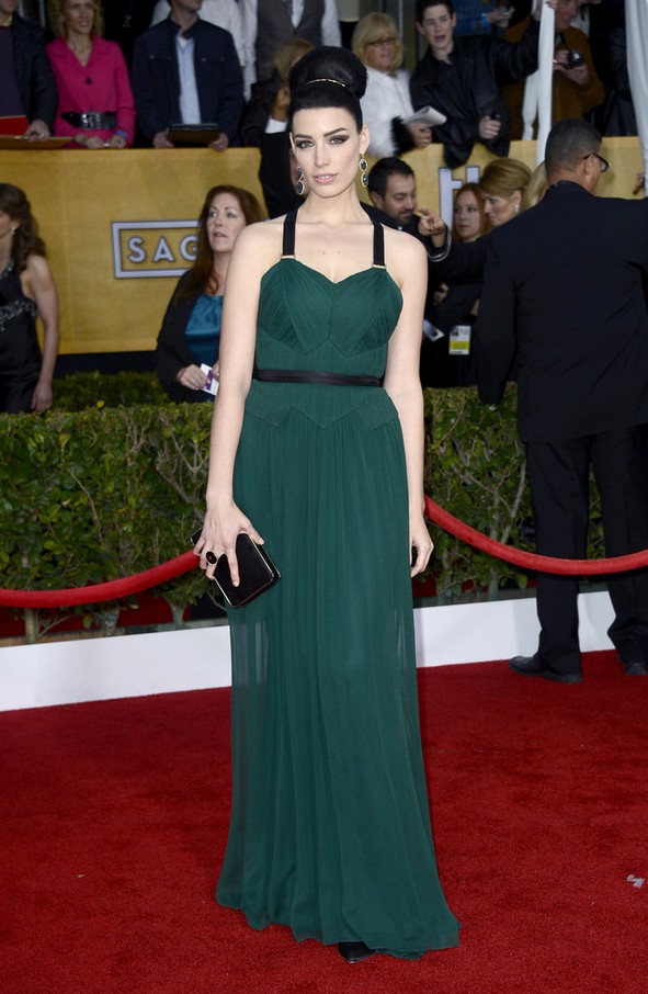 Jessica Pare Retro Emerald Chiffon Gown