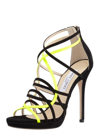 Jimmy Choo Myth Strappy Suede Sandal,Black Yellow