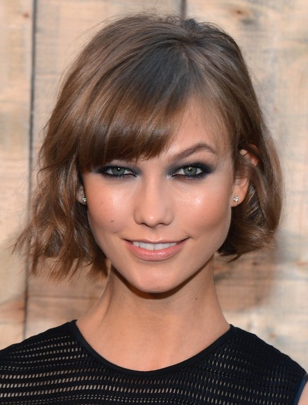 Karlie Kloss Short Hairstyle  - Casual Short Haircut with Cool Bangs