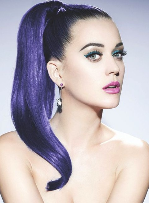 Kat Perry Hairstyles: Purple Ponytail