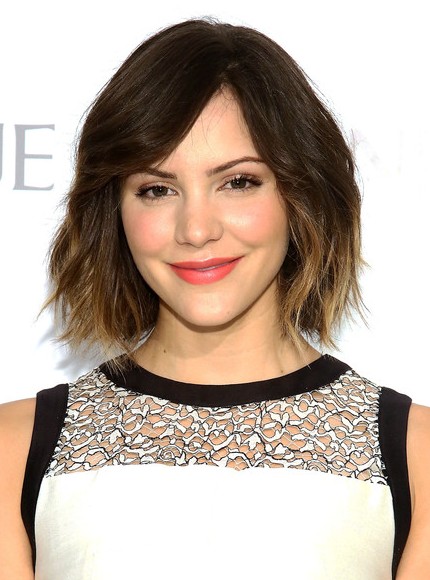 Katharine McPhee Short Ombre Hairstyles 2014 - Layered Bob Cut with Bangs