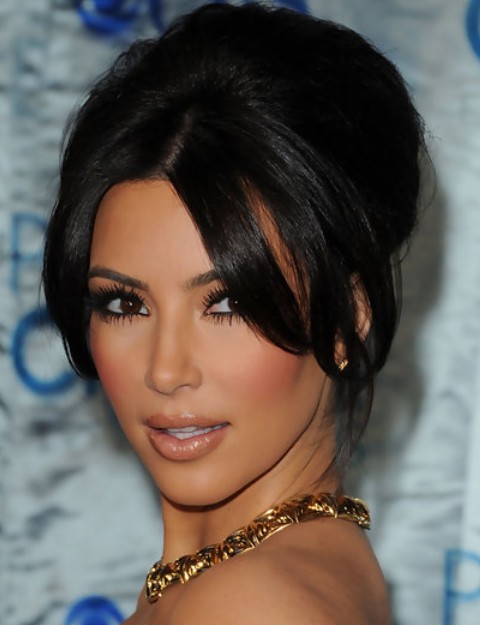 Kim Kardashian Hairstyles: Graceful French Twist with Center-parted Bangs