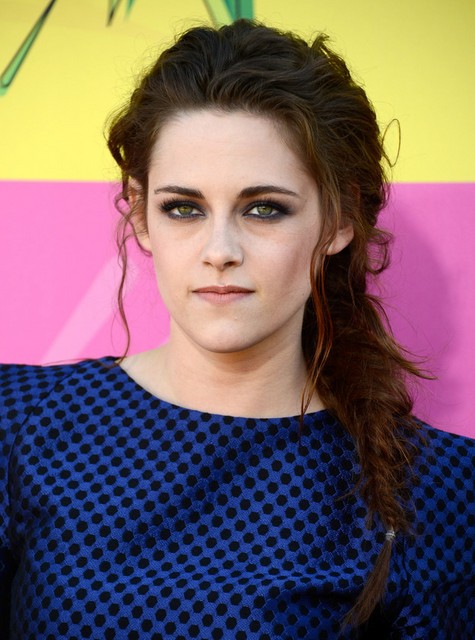 Kristen Stewart Long Hairstyles: Messy Fishtail Hairstyle